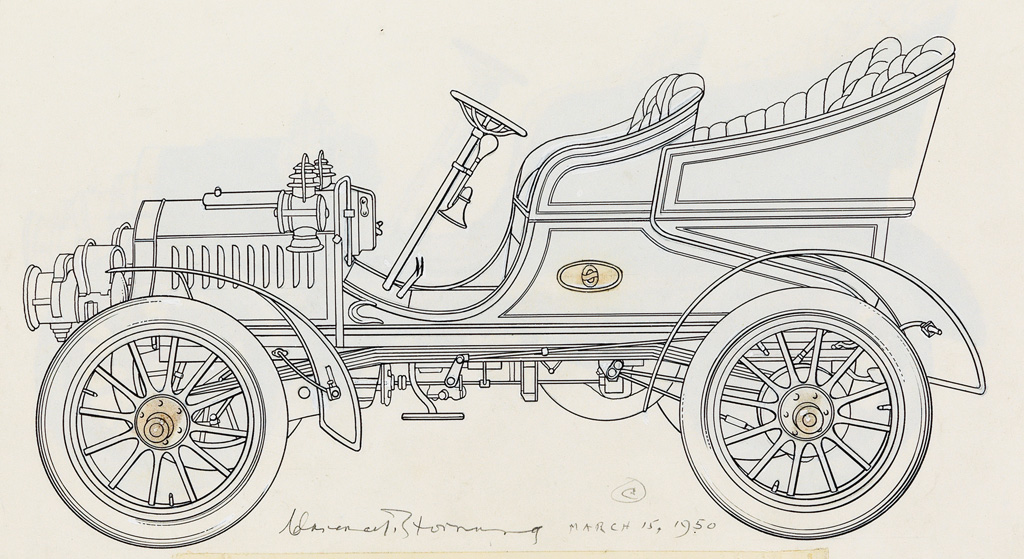 (DESIGN) CLARENCE P. HORNUNG. Group of 26 Automobile Illustrations.